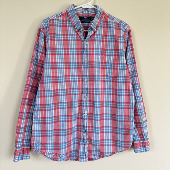 Vineyard Vines Slim Fit Murray Shirt Button Front Long Sleeve Blue Red Plaid L - Picture 5 of 9